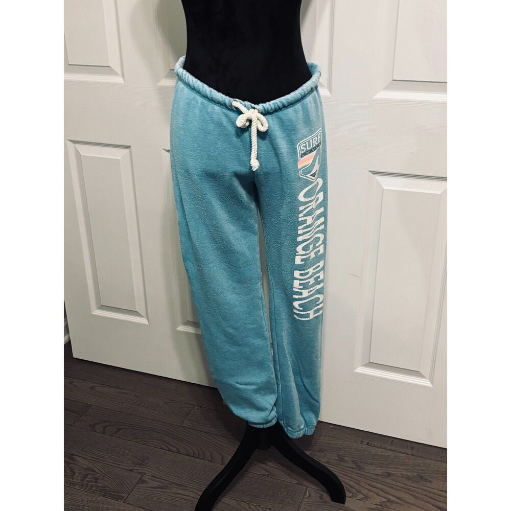Surf Style Blue Soft Rope Drawstring Sweatpants Elastic Hem Women's Medium